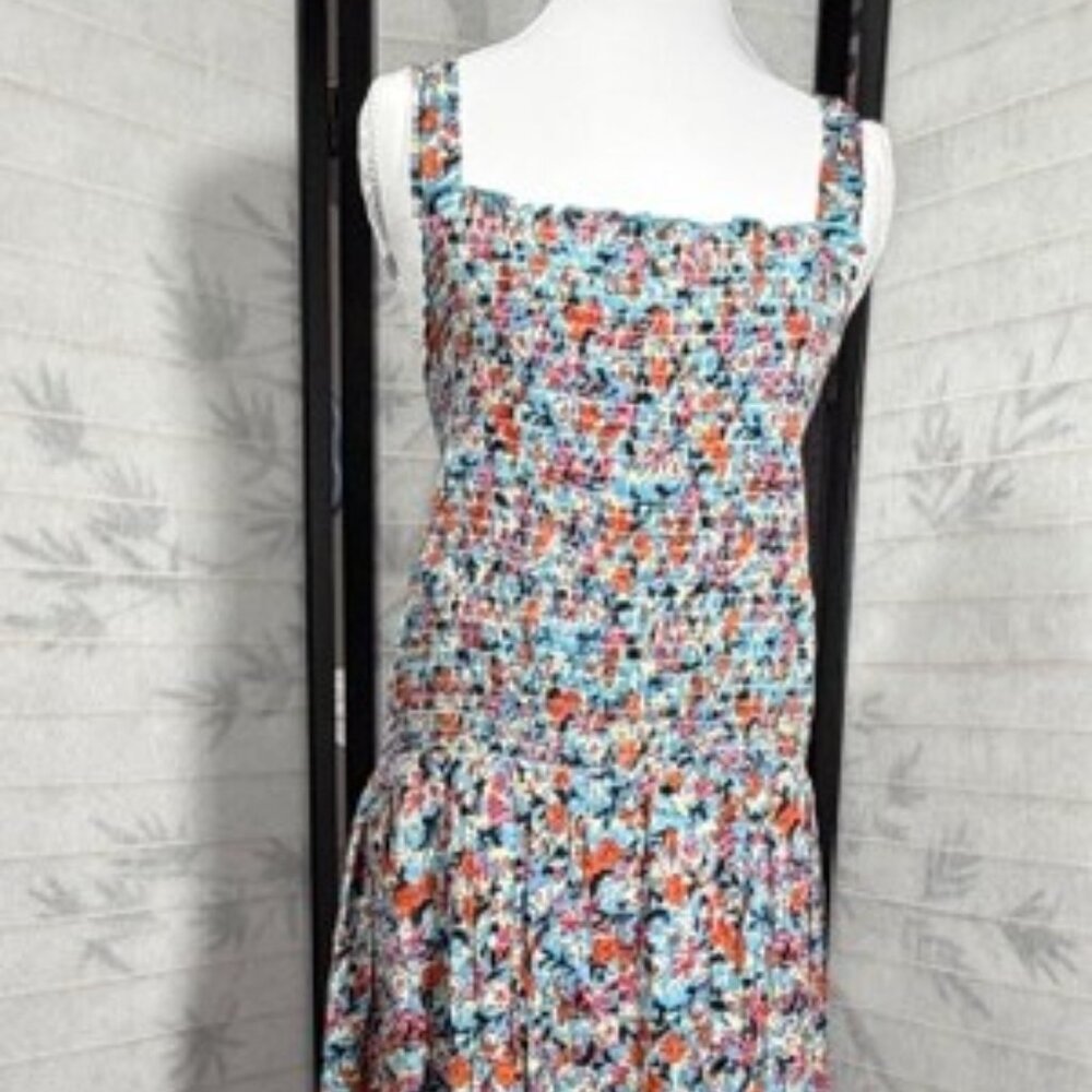 Black Tape Dress 2X Floral Smocked Bodice‎ Sleeveless Maxi Boho Summer Vibrant